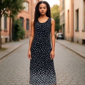 Annex Ladies Maxi Long Sundress Black and White Dots Casual Chic